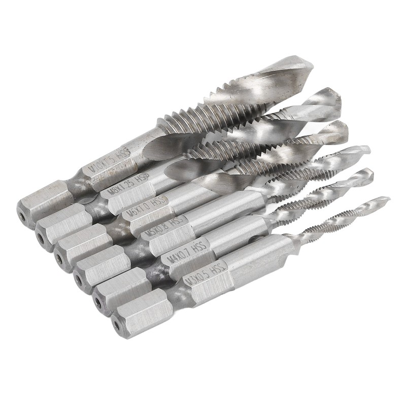 6PCS Hex Shank Combination Drill Tap 3 in 1 HSS