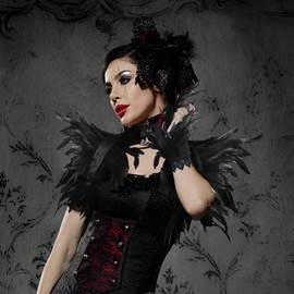 Feather Collar Black, RosyFate Feather Cape Black with Feather Cuffs, Maleficent Costume, Gothic Feathers Shoulder, Peacock Costume, for Cosplay Parties, Festivals Carnival