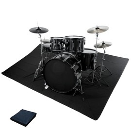 Qintan Drum Rug, Drum Mat with Non-Slip Grip Bottom(4x5.3Ft), Drum Carpet for Noise Reduction, Drum Pad for Jazz Drum & Electric Drum Set, Ideal Gift for Drummers, Drum Accessories, 47x63in, Black