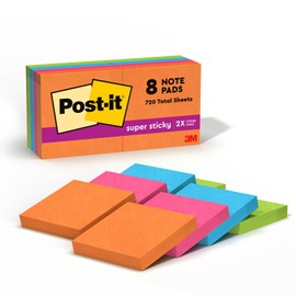 3M Post-it Notas Adhesivas Super Sticky, Color Río de Janeiro, 2x2in, 8 blocks, 90 hojas c/u (Modelo 622)