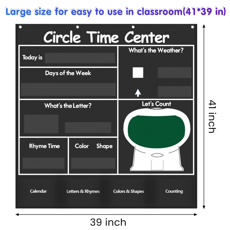Auchq Circle Time Learning Center Pocket Chart, Heavy-Duty Kids Calendar