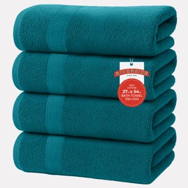 RIVERSIDE 100% Ring Spun Cotton Bath Towels Set of 4, 27 x 54 Inches – Quick Dry, Soft & Highly Absorbent Towels for Shower & Bathroom – Luxury 550 GSM Cotton Towels for Home, Spa, Gym, Hotel, Teal