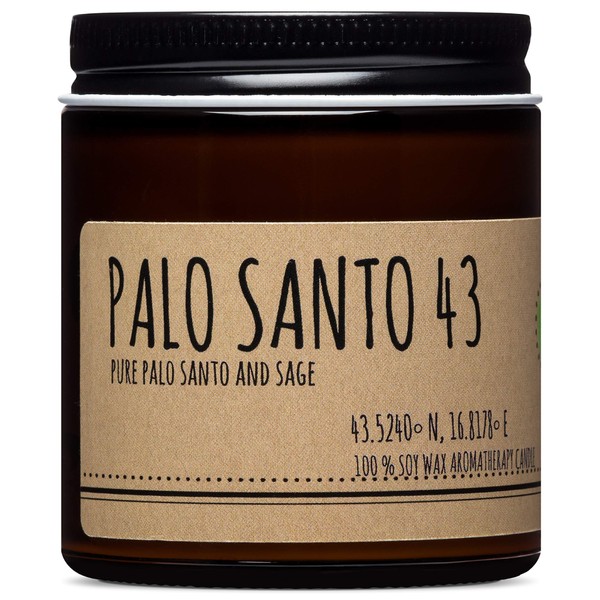 Maison Palo Santo Palo Santo from Ecuador and Greek Sage Essential Oils Aromatherapy Natural Soy Wax Candle for Home Cleansing Blessing Handcrafted in USA 4oz Gift Ready Free Palo Santo Included.