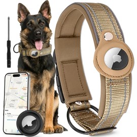 Ericfavre Airtag Dog Collar, Reflective Dog Collar with Airtag Holder, Comfortable Padded and Adjustable Airtag Dog Tracking Collar with Airtag Dog Collar Holder for Small Medium Large Dog (Beige, M)