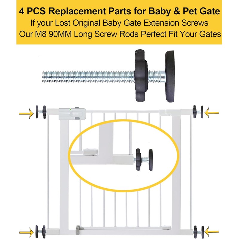 4 Pack Baby Gate Replacement Parts Threaded Spindle Rod 8MM(M8),