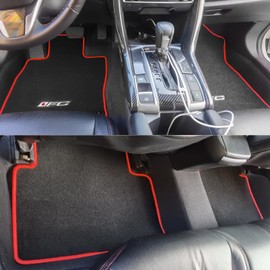 IKON MOTORSPORTS OEM Fitment Style Floor Mats Compatible with 2016-2021 Honda Civic - Black with Red Edge and FC Logo - Easy to Clean, Non-Slip Surface for Maximum Protection