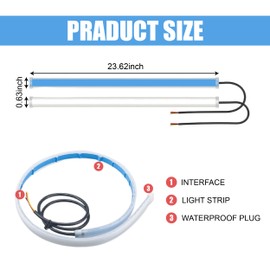 ZIMISI 2PCS 24 Inch Car LED Strip Lights, Flexible Daytime Running Light Strip, Waterproof Dual Color Sequentially Flow Turn Signal Light, LED Headlight Strips for Vehicle Decoration (Red/Yellow)