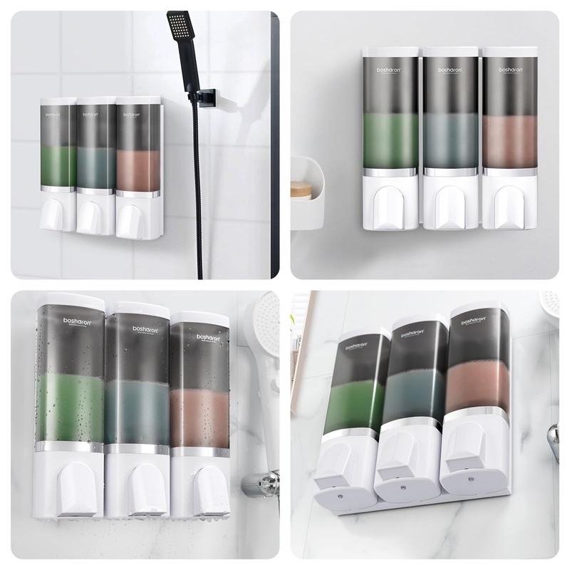 3-in-1 Shower Soap Dispenser, 3×500 ml Shampoo and Conditioner Dispenser