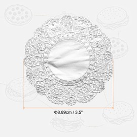 sourcing map 200pcs Lace Paper Doilies 3.5 Inch Silver Round Disposable Decorative Paper Placemats Hollow Flower Absorbing Papers for Cakes Desserts Food Decoration Wedding Birthday
