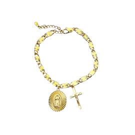 Catholic Rosary Bracelet with Our Lady of Graces Medal and Crucifix Charm, 18K Gold Plated
