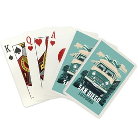 San Diego, California, LP Camper Van, Letterpress, Contour (52 Playing Cards, Poker Size Card Deck with Jokers)
