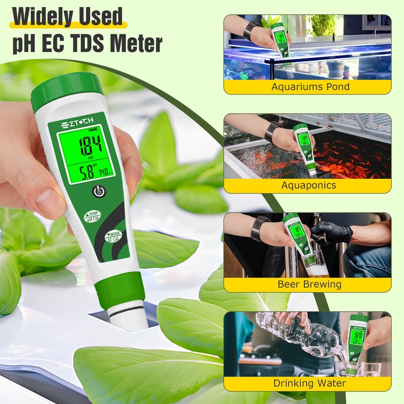 EZTOCH Hydroponic pH EC Meter, Water pH TDS PPM Meter