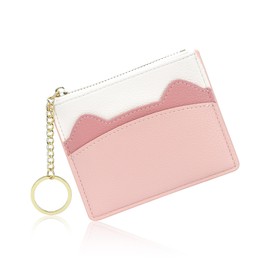 SNCCJ Mini Geldbörsen Damen, Minimalistisch Klein Dünnes Kreditkartenetui mit Schlüsselanhänger (Rosa)