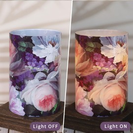 GORGE MOMENT Rose Candle LED Flameless 4" x 6" Pink Purple Decorative Home Room Warm Light Remote Timer Brightness -/+ Christmas Birthday Gift for Women Lover Mother's Day Thanksgiving Anniversary