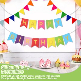 MBAIYO Happy Birthday Garland, Garland Birthday Paper Birthday Party Garland Bunting Banner Party Decoration Large Happy Birthday Bunting for Baby Shower and Adults (Colour)