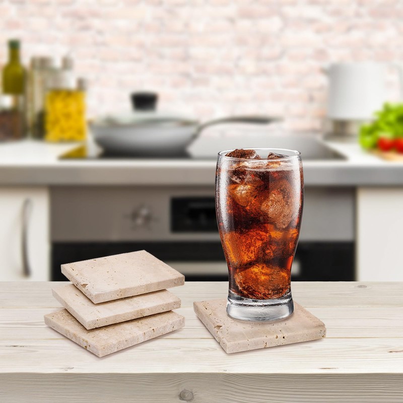 YIMITEE 4 Pack Travertine Coaster, 4" Absorbent Marble Coaster with