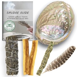 Ancientveda Sage Smudge Kit | USDA Organic Lavender Sage, Sweetgrass Sage, & Palo Santo Stick(s) Smudging Kit for Meditation, Yoga, Reiki, Home Cleansing, & Aromatherapy (Healer's Kit, Lavender Sage)