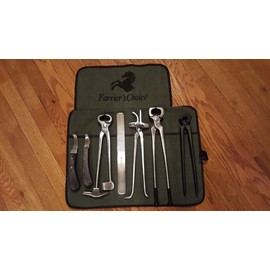 7 Piece Farrier's Tool Kit Set Horse Hoof Nippers Clincher Tester Knife Rasp Chisel Shears Floats Equine Dental + Fold Up Case