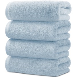 AYO Bath Towels, Set of 4, Sky Blue, Hotel Specifications, Fluffy, 100% Cotton, Highly Absorbent, Durable, Solid, Low Pilling Gift