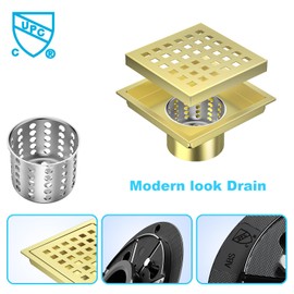 NIREU 4 Inch Square Shower Floor Drain,304 Stainless Steel Square Shower Drain, High Flow Design CUPC & Watermark Certified