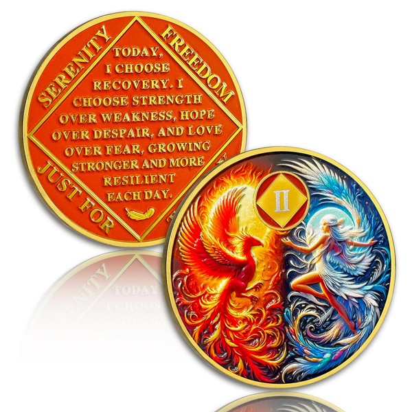 Phoenix Rising 2 Year Sobriety Coin, Addiction Recovery AA NA