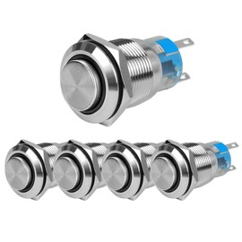 Larcele JSANKG-08 Momentary Metal Button with Light Indicator, DIY On/Off Button, High Head, Waterproof, 5pcs JSANKG-08 (Luz Green)