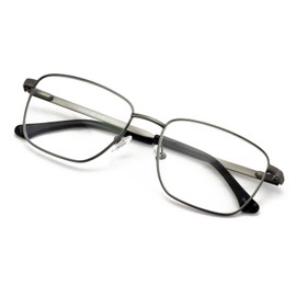 V.W.E. Men Full Titanium Large Wide Reading Glasses - Clear Lens Optical Frame Reader (Matte Gunmetal, 3.25, x)