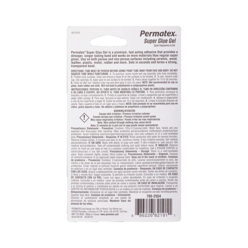 Permatex 82191 Super Glue Gel. 2 g.