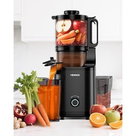 VENNEX Cold Press Juicer, Extractor Machine with 5.7" Extra Large Feed Chute, Slow Masticating Juicer for Whole Fruits & Vegetables, Dual Auger for High Juice Yield, Easy to Clean, Black
