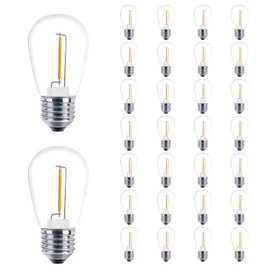 VISTERLITE 30 Pack S14 Edison Light Bulbs, Shatterproof LED Replacement Bulbs for String Lights, Patio Low Wattage LED Filament Clear Bulb, E26 Medium Base, Warm White 2200K, Non-Dimmable