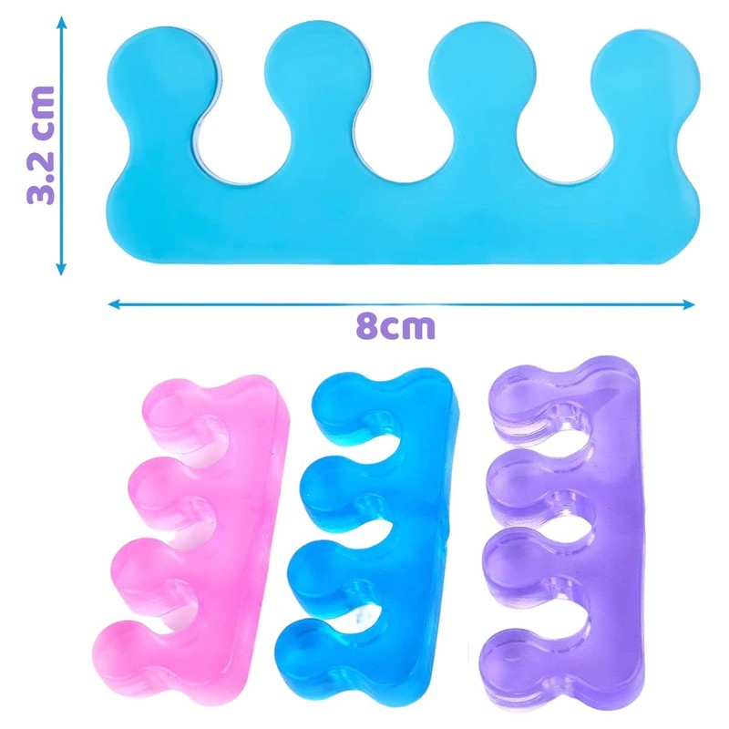 Set 3 Pares Separadores De Dedos Pies Silicona Flexible Celeste