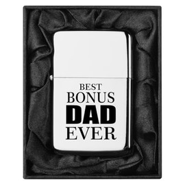 Lighter in Black Silk Lined Gift Box Best Bonus Dad Ever Step Father (Chrome)