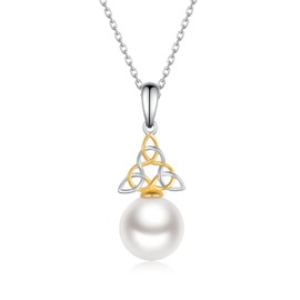 Single Pearl Necklace for Women with 925 Sterling Silver Celtic Knot White Freshwater Cultured Pearl Necklaces