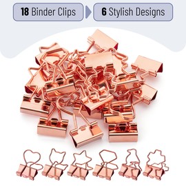 Mr. Pen- Cute Metal Binder Clips, 18 pcs, 0.75", Small Size, 6 Styles, Rose Gold Binder Paper Clips, Paper Clamps for Office Supplies, Home, School, Business, Document Organizing