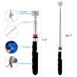 Rechabite 2 Pieces 25LBs Telescoping Magnetic Pickup Tool, Multifunction Magnet Hanger with Pen Clip Design, Magnet Stick Rod Extendable 7" to 30.5" for Men, Birthday, Father's Day, Holiday Gift