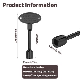 Universal Gas Valve Key, Universal Valve Key for Gas Fireplaces, Fits 1/4" and 5/16" Replacement Gas Valve Stems, for Fire Pit and Fireplace, Outdoor Gas Fireplace (Black)