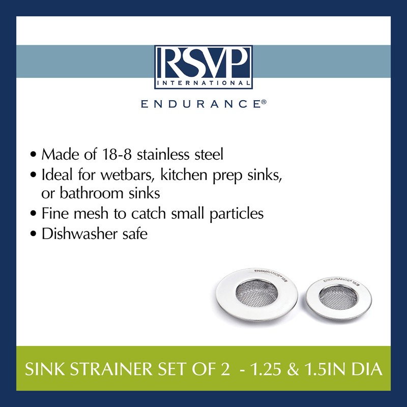 RSVP International Stainless Steel Kitchen Sink Strainer, Food Scrap Trap,