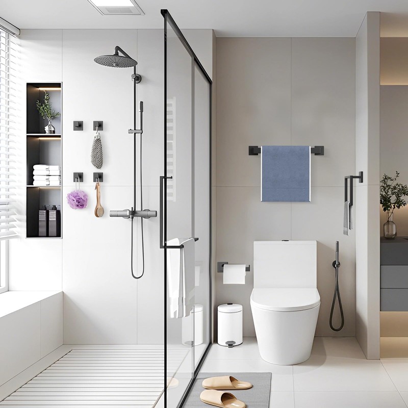 LACHILL 10-Pieces Matte Black Bathroom Accessories Set, 16 Inch Bath