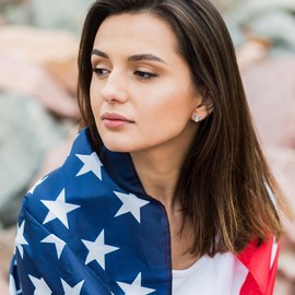 July 4th Independence Day Earrings for Women - 925 Sterling Silver American Flag Bald Eagle Stud Earrings for Men