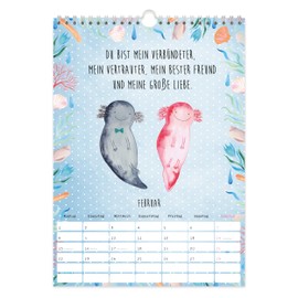 Mr. & Mrs. Panda A4 Wall Calendar 2025 Axolotl Collection - Gift, Kitchen Calendar, Calendar with Holidays, Newt, Annual Calendar, Diary