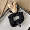 Black Hair Scrunchies with Plush Bunny Cute Brown Rabbit Hair