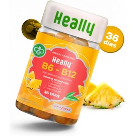 Gomitas con Vitamina B12 y B6 Té Verde y Guaraná HEALLY 72 Gomitas, Sin Azúcar, Energía y Metabolismo, Natural, Vegano, Sabor Piña