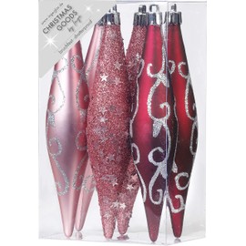 Inge-glas Christmas Decorations Olive Design Icicle Shape Baubles Pack of 6 Plastic 15 cm Christmas Tree Decoration, Christmas Tree Baubles