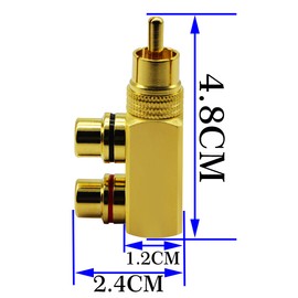 zdyCGTime RCA Splitter Adapter,90 Degree Right Angle RCA Male to 2 RCA Female Plug Audio Video Splitter Adapters Gold-Plated Metal Connector M/F(2 Pack)