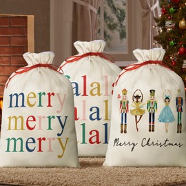 Horaldaily 3-Pack Bags - 16x20 Inch Merry Christmas Falala Stocking Storage Sacks for Presents