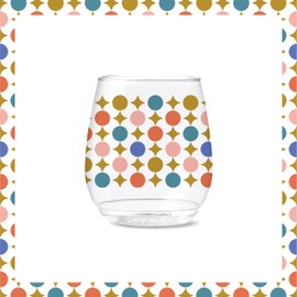 TOSSWARE POP 14oz Vino Designer Series - Shapes 3, SET OF 6, Premium Quality, Recyclable, Unbreakable & Crystal Clear Plastic Printed Glasses