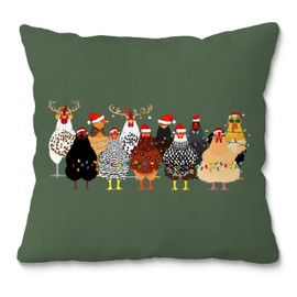 Fuasei Christmas Chicken Throw Pillow Covers 18x18, Farmhouse Christmas Decor, Funny Christmas Chicken Lights Xmas Pillow Covers for Couch, Christmas Decorations for Living Room Bedroom Home