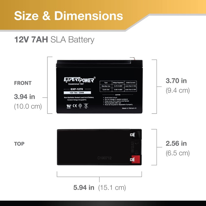 12V 7AH EXP1270 FIRST ALERT ADT ALARM BATTERY ExpertPower