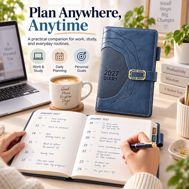 2027 A5 Daily & Monthly Planner – 400-Page Hardcover Organizer
