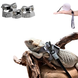 3 Pack Bearded Dragon Harness and Leash Set- Adjustable Soft Leather Reptile Harness with Retractable Leash for Small Animal Escape-Proof Design for Lizard Squirrel Sugar Glider (Grey)